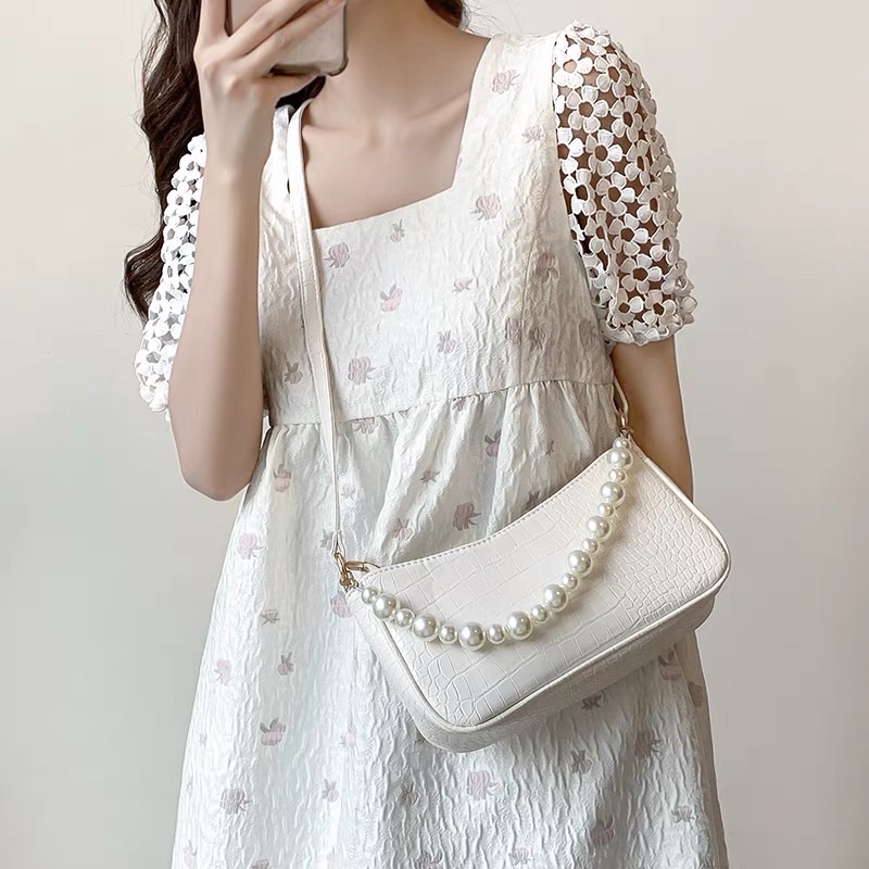 Túi đeo chéo chuỗi ngọc thời trang 3 dây đeo hoạ tiết vân thời trang