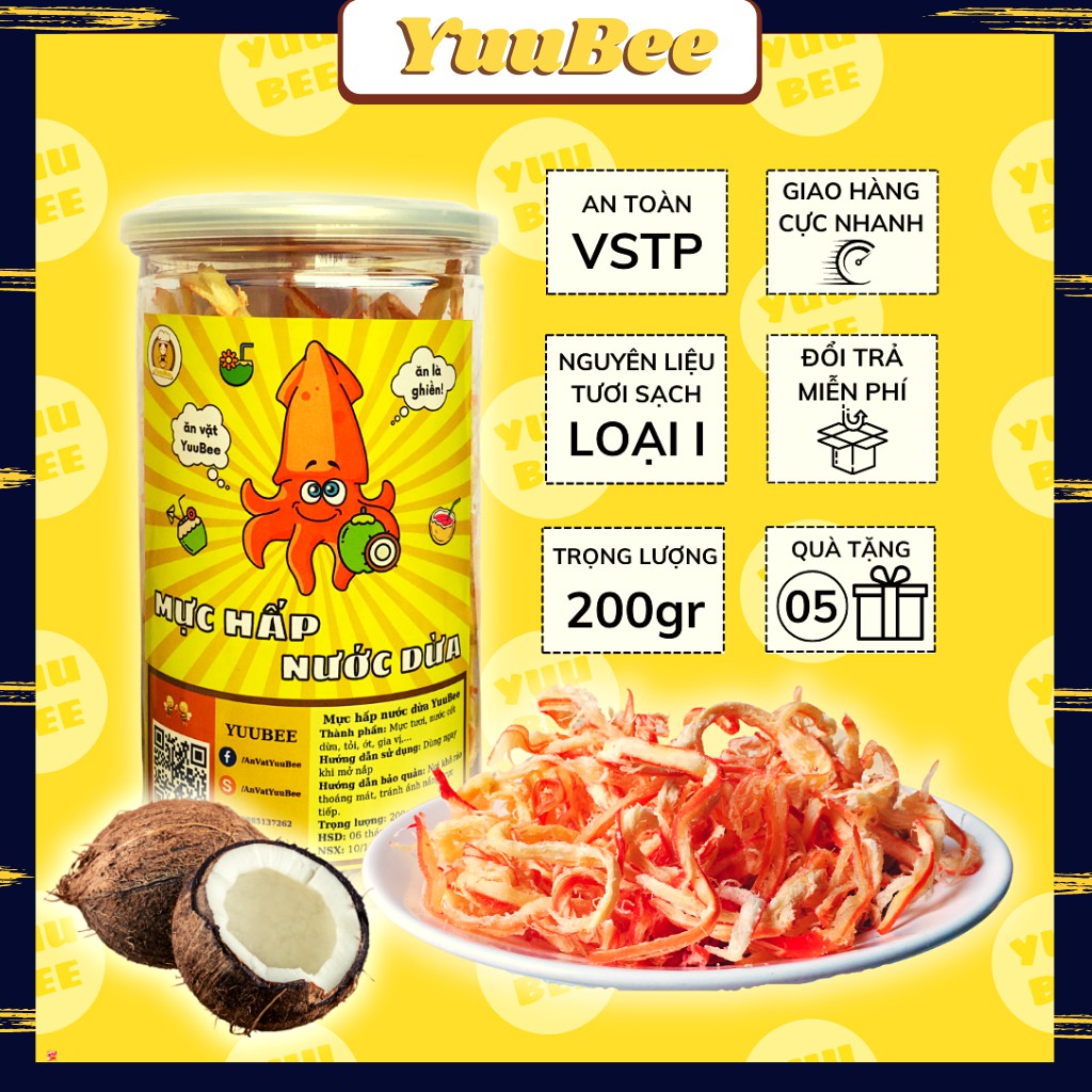 Mực hấp nước dừa xé sợi siêu cay siêu ngon siêu rẻ YUUBEE 200g  - Đồ ăn vặt Việt Nam - Ăn vặt YuuBee