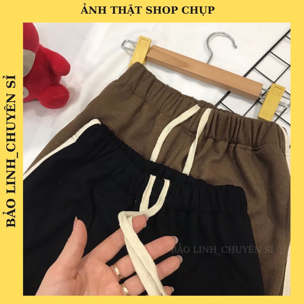 Quần Nỉ Tăm Jogger Nữ BIGIZE Cao Cấp Mùa Đông Bảo Linh,Quần Bom Phối Sọc Dáng Thể Thao