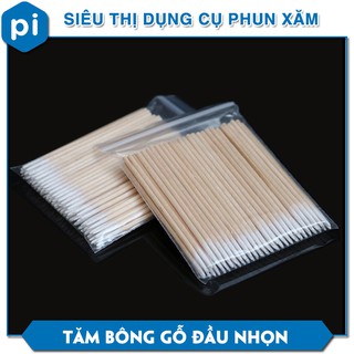 Tăm bông cán gỗ, đầu nhọn, tém lông mày, bôi tê siêu tiết kiệm (100c/túi)