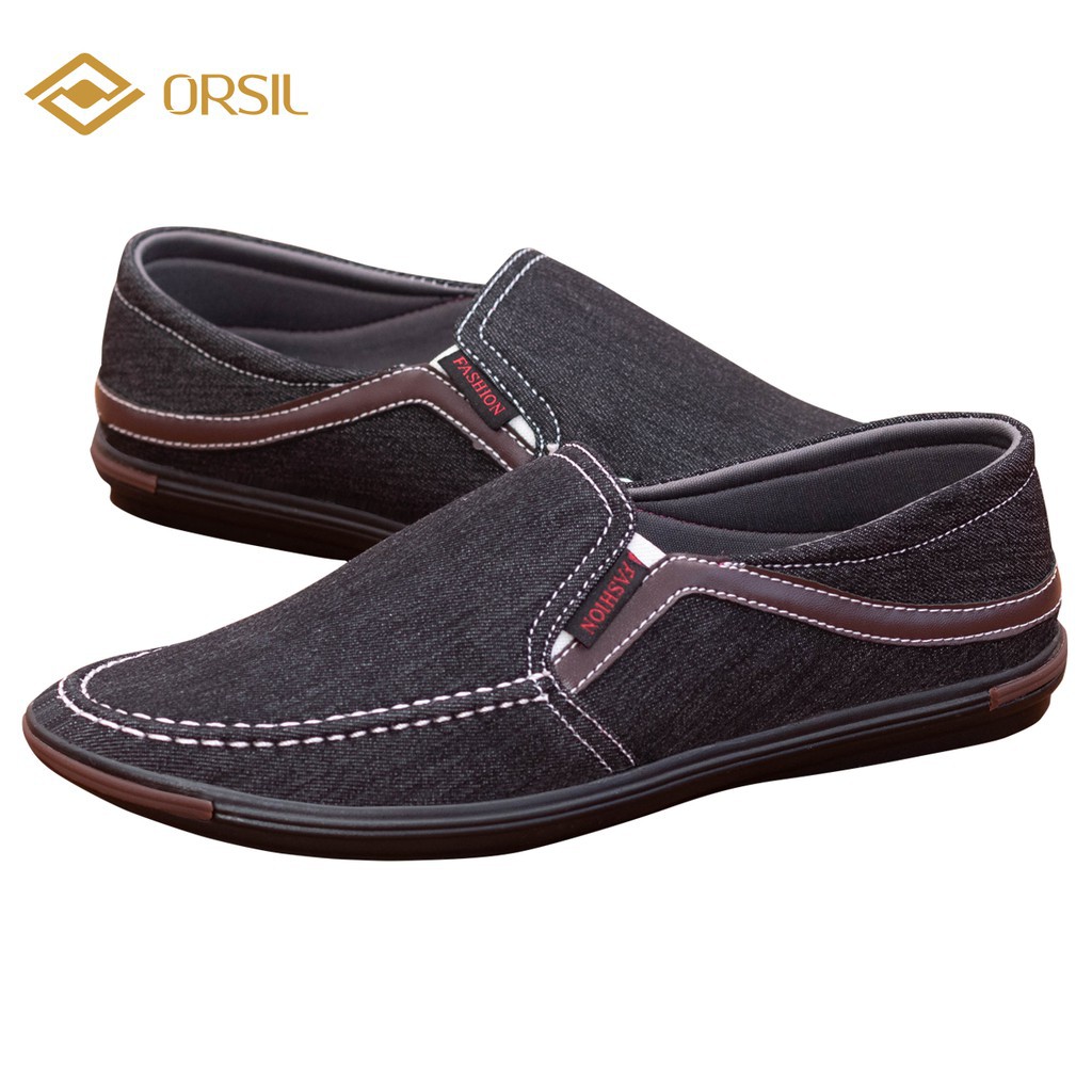 unisex freeship Giày lười vải jean nam ORSIL màu đen trẻ trung - L13