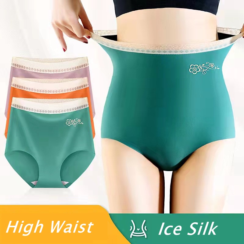 Quần Lót Vải Lụa Lạnh Mềm Lưng Cao Không Đường May Độ Co Giãn Cao Nhiều Màu Sắc