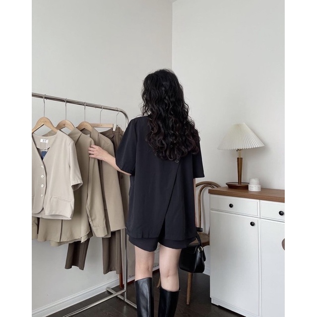 Áo Blazer tay ngắn fom rộng vạt chéo hàng quảng châu