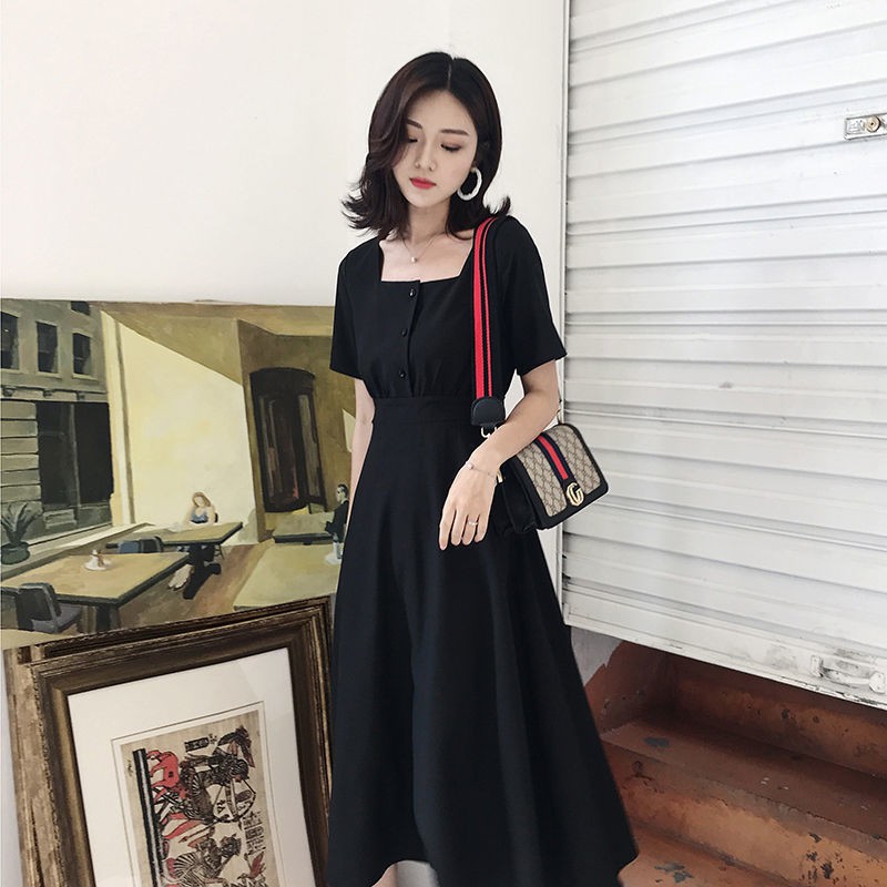 Beautiful classic French square neck short sleeve dress