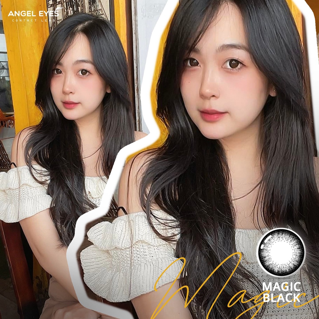 Lens mắt đen huyền, giãn to, chính hãng  Angeleyes, có độ cận | Dia: 14.5mm| Magic black |