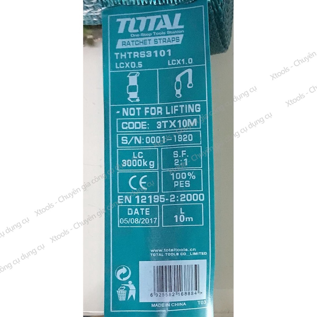 Dây cảo chằng hàng TOTAL 2-5 tấn, dây đai tăng đơ chất liệu PES siêu bền chắc, móc đôi J tăng đơ dễ dàng đa năng