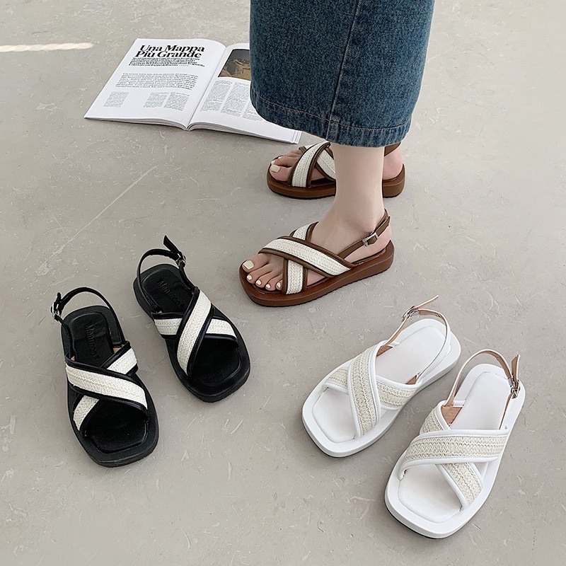 Dép sandal nữ chống trượt quai chéo, 3 màu thiết kế mới HSD225