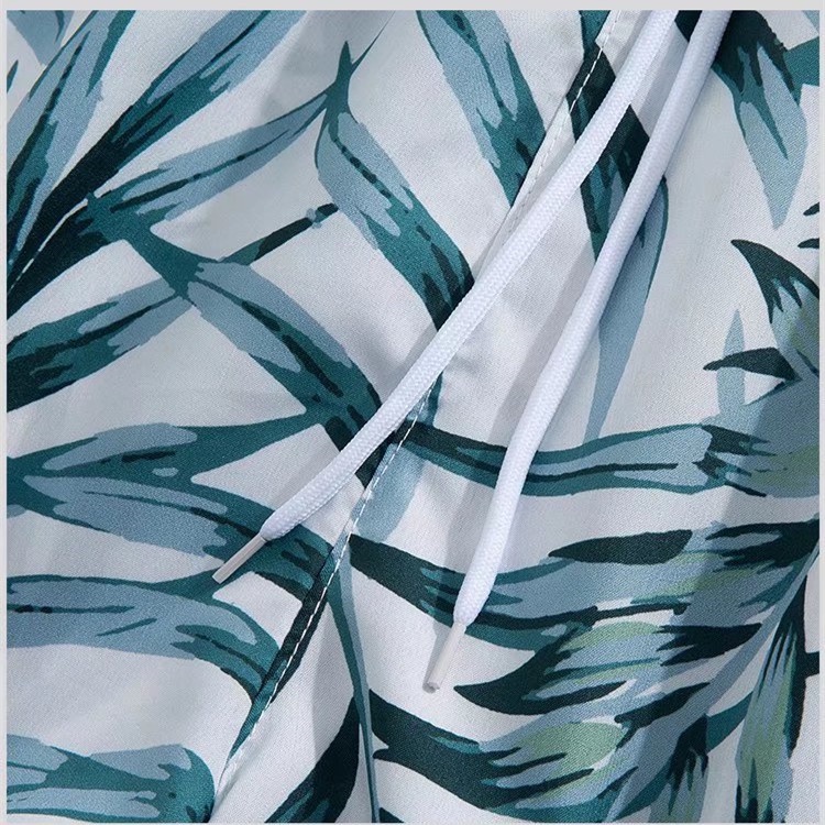 Áo Sơ Mi Ngắn Tay In Họa Tiết Lá Cây + Quần short Dáng Rộng Thoáng Khí Thời Trang Mùa Hè Phong Cách Hàn Quốc Cho Nam