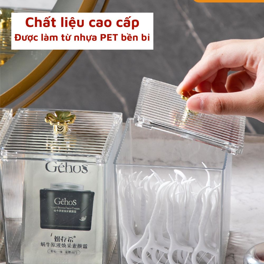 Hộp nhựa Mika đựng tăm bông tẩy trang mút trang điểm trang sức chống nước chống bụi hàng cao cấp