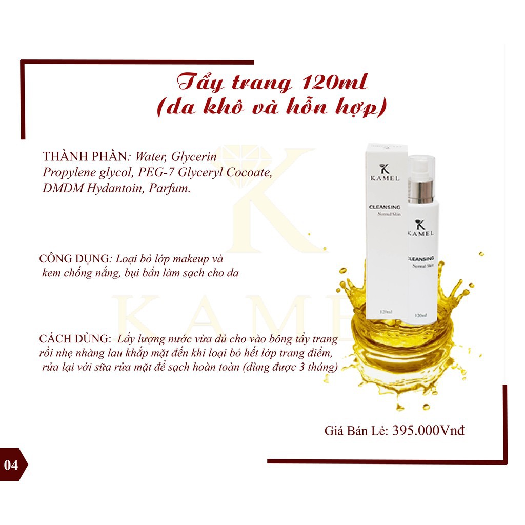 NƯỚC TẨY TRANG KAMEL DÀNH CHO DA KHÔ VÀ DA HỖN HỢP 120L | BigBuy360 - bigbuy360.vn