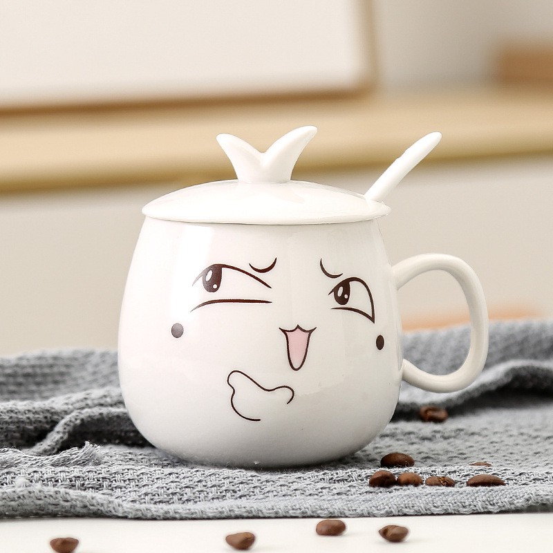 Cốc trà, cà phê gốm sứ cao cấp hình mặt cười hoặc logo starbuck KÈM THÌA VÀ NẮP 300ml | BigBuy360 - bigbuy360.vn