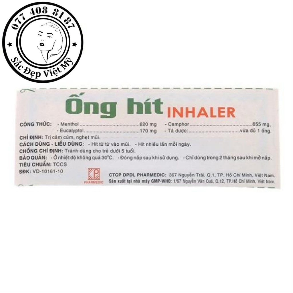 [Chính Hãng] Ống Hít Sổ Mũi Bạc Hà Giúp Thông Mũi Hết Nghẹt Mũi Viêm Xoang Inhaler