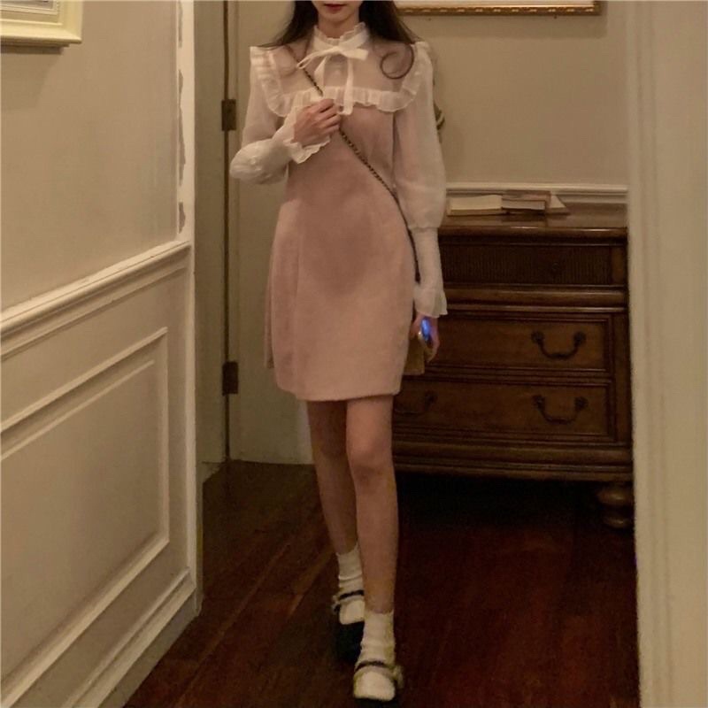 Váy Cổ Nơ Tay Voan Phong Cách Ulzzang Hàn Quốc Thích Hợp Cho Nữ | BigBuy360 - bigbuy360.vn