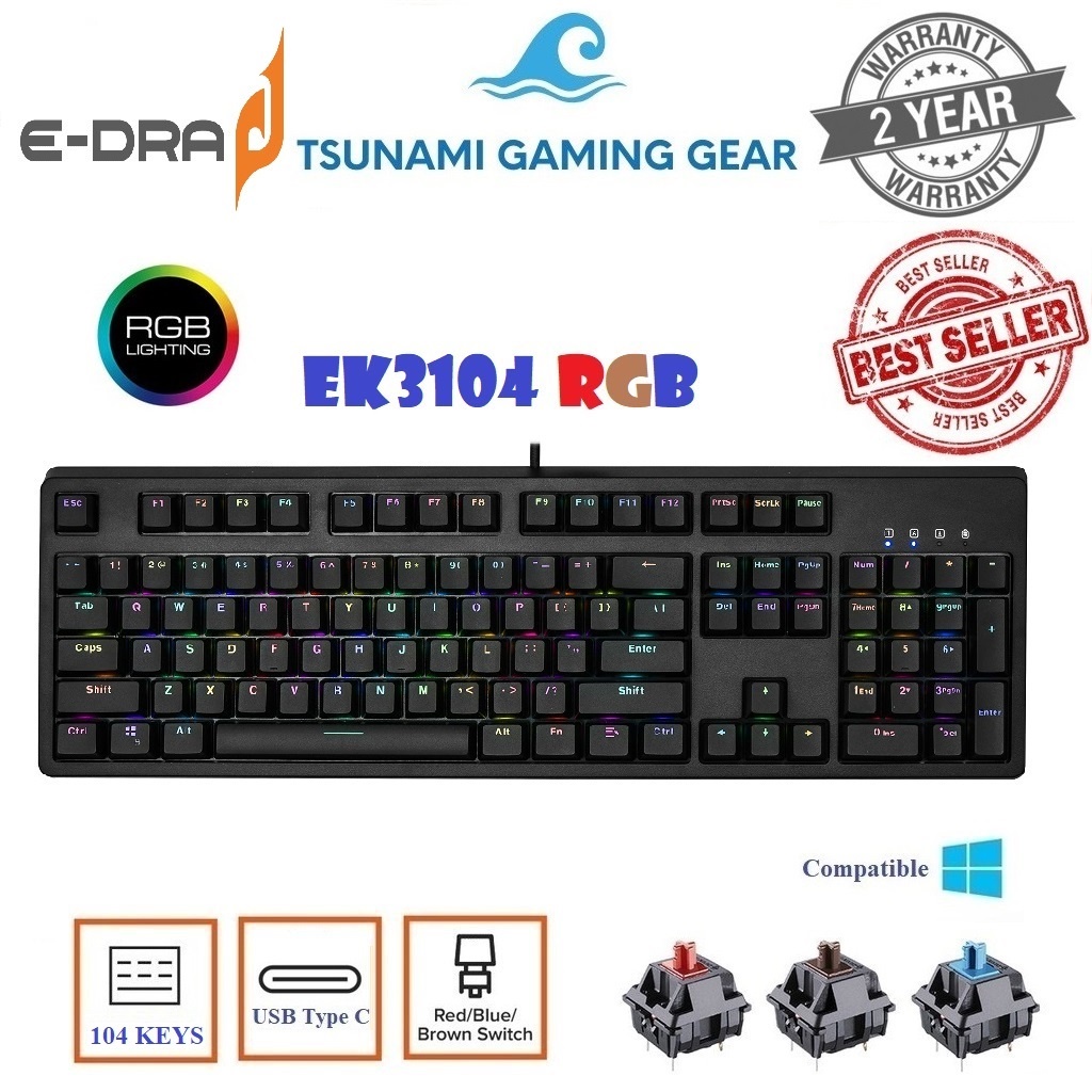 Phím cơ EDra EK3104 RGB BH 2 năm chính hãng (có phần mềm chỉnh led)