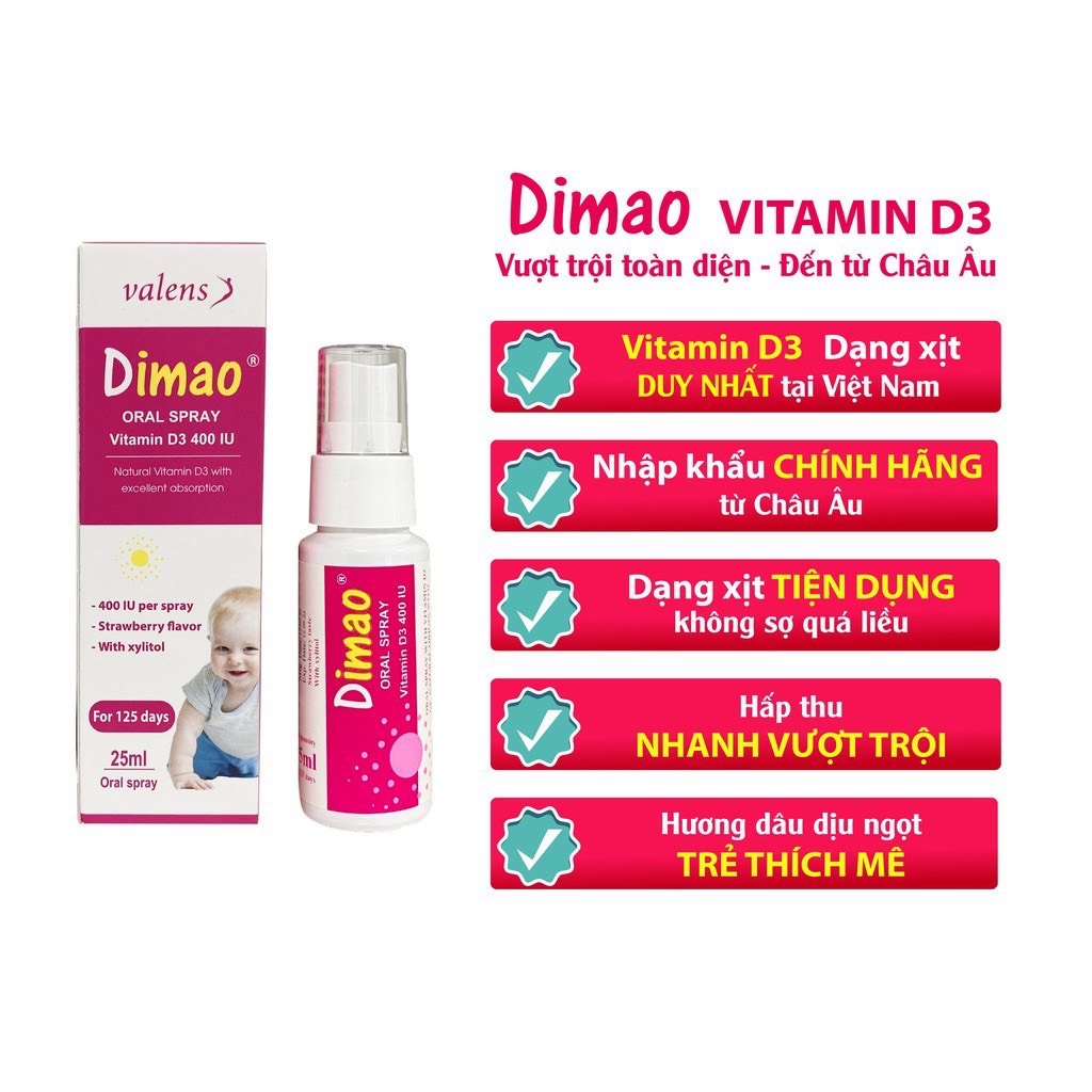 DIMAO - Vitamin D3 400 IU dạng xịt - Tăng cường hấp thu Canxi