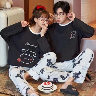 áo nữ đồ bộ pyjama Pijama Set Đồ Ngủ Dài Tay Phong Cách Hàn Quốc Dành Cho Cả Nam Và Nữ Đồ ngủ đôi đồ mặc nhà thu đông lụa cặp đôi cao cấp nam