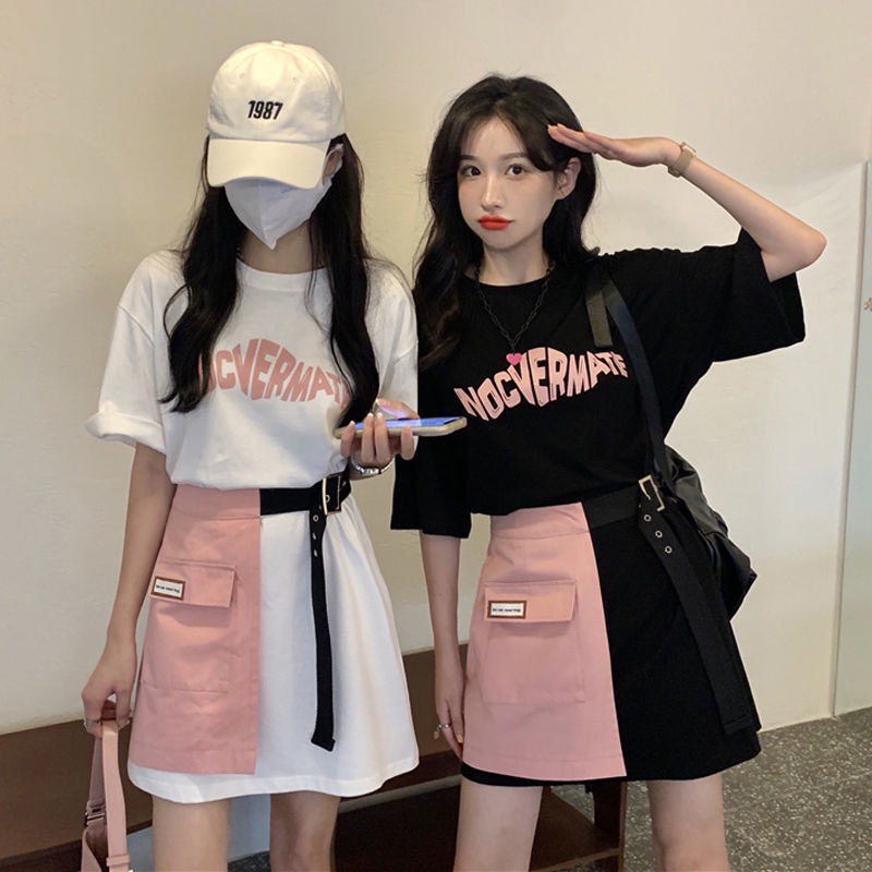 Summer student's best friend large casual fashion versatile short sleeved T-shirt + Half skirt net red two-piece suit women's fashion