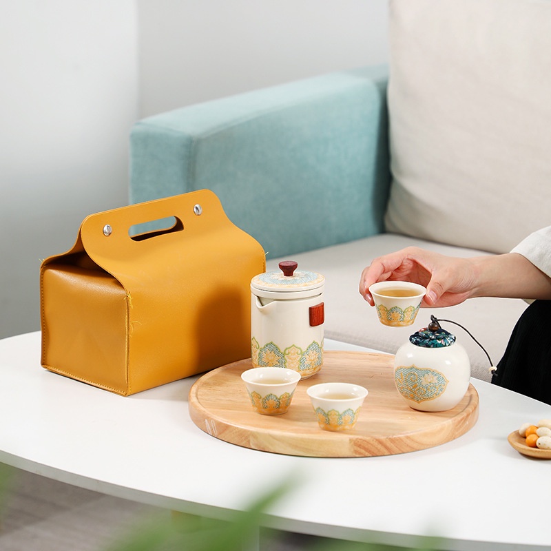 Bộ ấm chén pha trà bằng sứ (Có kèm túi du lịch chống va đập)