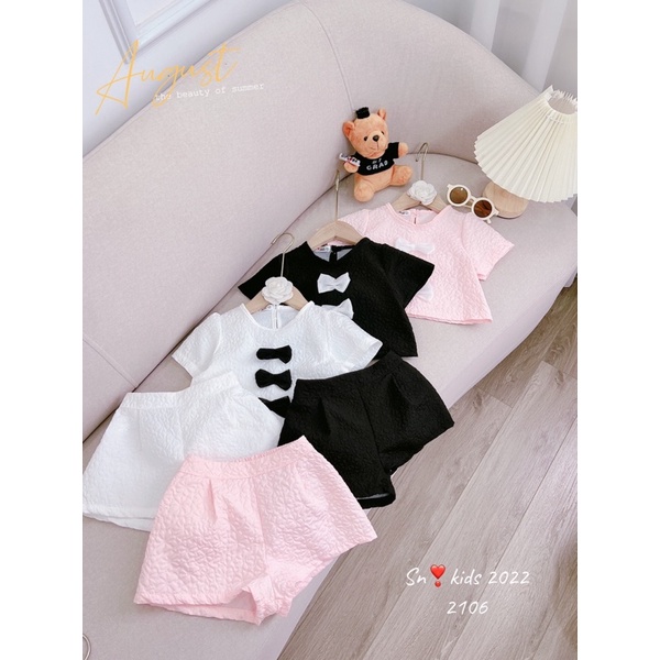 Set quần áo xốp 3 nơ cho bé gái