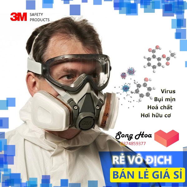 [GIÁ SỈ] Trọn bộ mặt nạ 3M 6200 kèm phin lọc 3M 6001CN + bông lọc 3M 5N11CN + nắp 3M 501