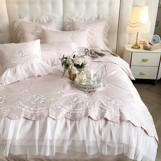 Bộ Chăn Ga Cưới 7 món Lụa thêu hoa hồng voan cao cấp 120s đẳng cấp nổi bật
