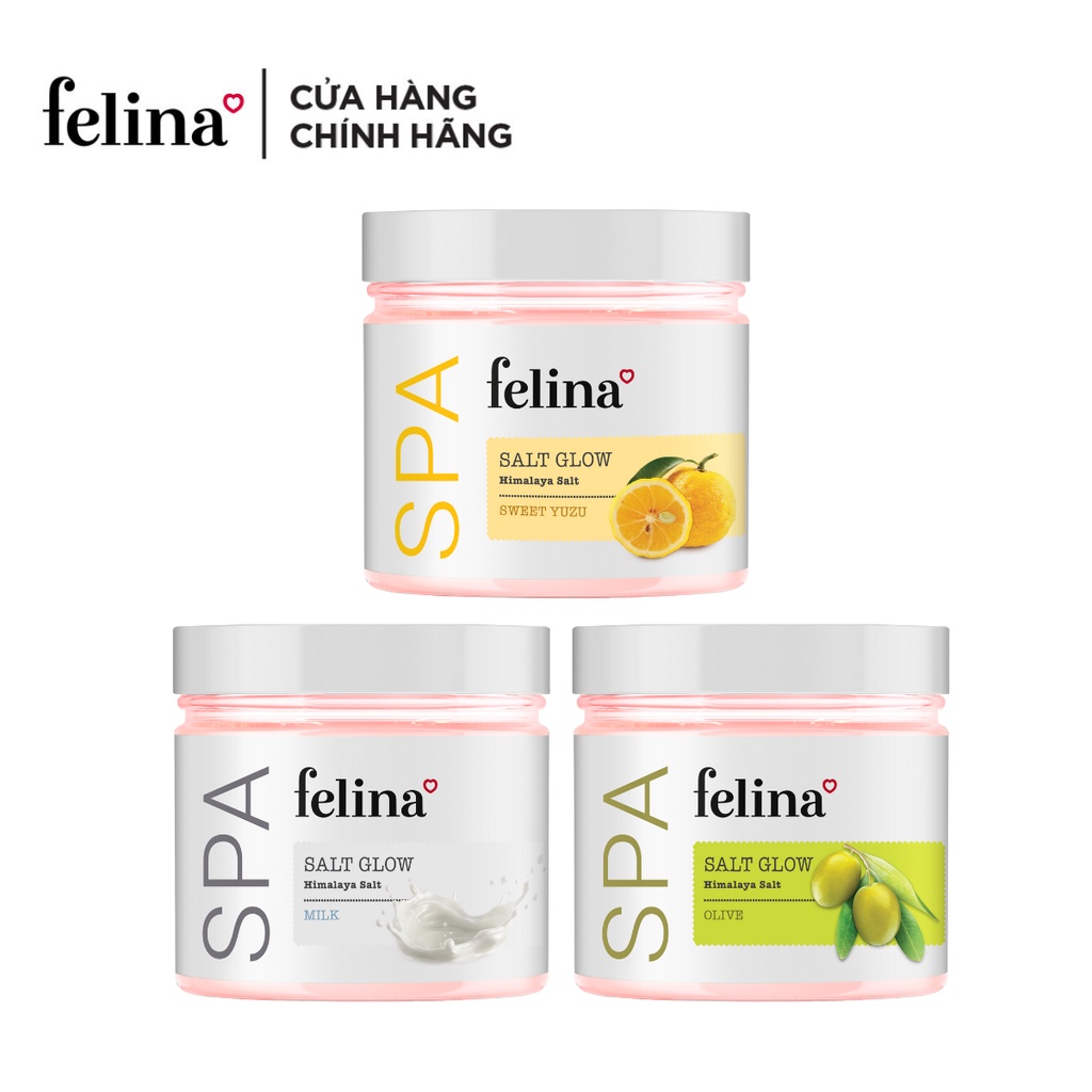 Combo 3 hộp muối tắm tẩy tế bào chết Felina Home Spa 500g/hộp - Muối hồng Himalaya thanh khiết