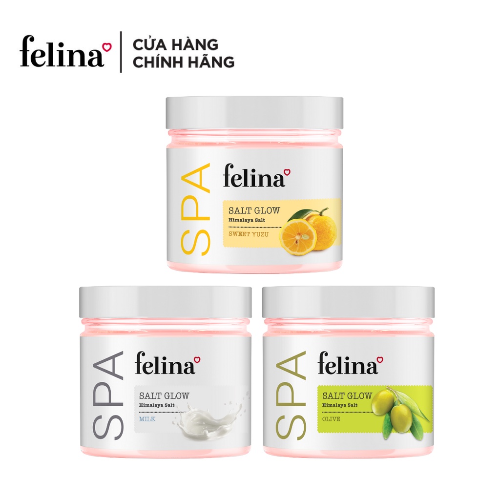 Combo 3 hộp muối tắm tẩy tế bào chết Felina Home Spa 500g/hộp - Muối hồng Himalaya thanh khiết