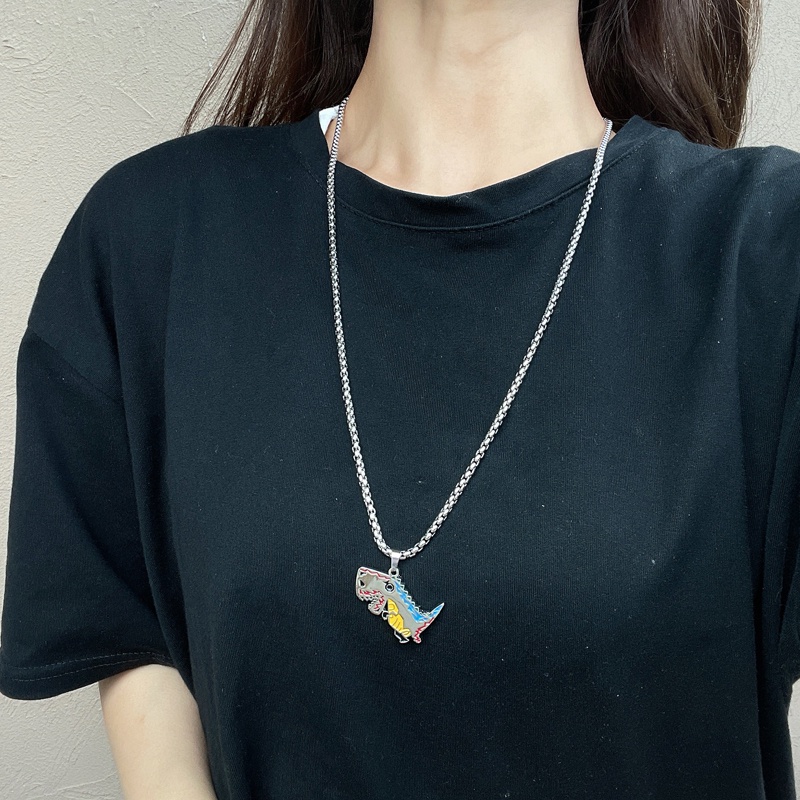 Hoạt Hình Vòng cổ Thép Titan Mặt Hình Khủng Long Nhỏ Dễ Thương