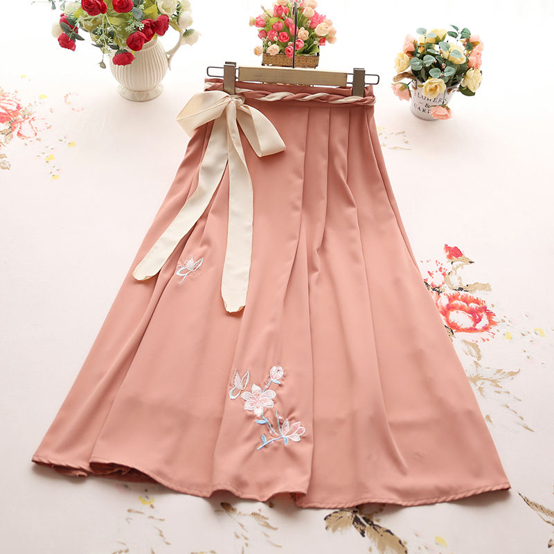 Summer French Retro Dress Two Piece Embroidery Flower Lace Up Waist Chiffon Suit Hanfu Improved Dress[finished on May 9]