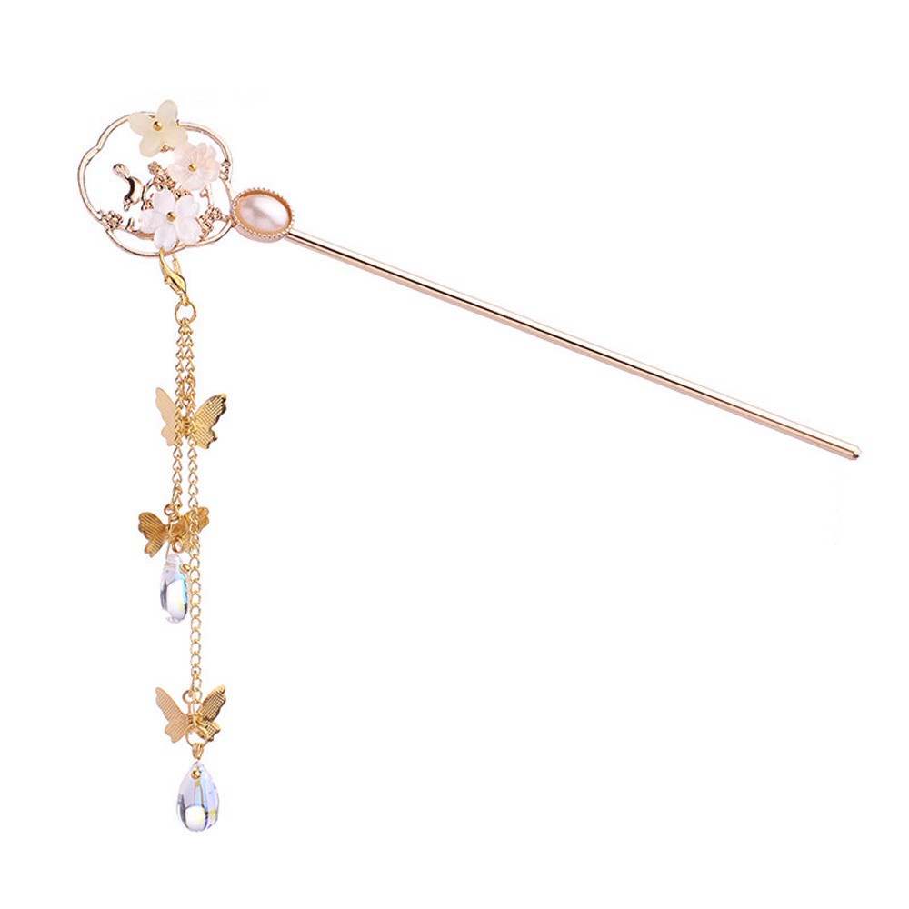 Trâm cài tóc tua rua hình hoa đính ngọc trai phong cách Trung Hoa cổ điển cho nữ