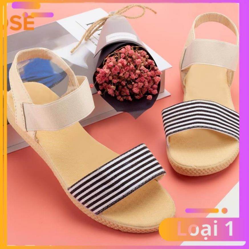 Giày Nữ Choose Giày Sandal Nữ Thời Trang Gía Rẻ 2 Quai Sọc Ngang Hở Mủi Đế Cao Su Chống Trượt GK3K2