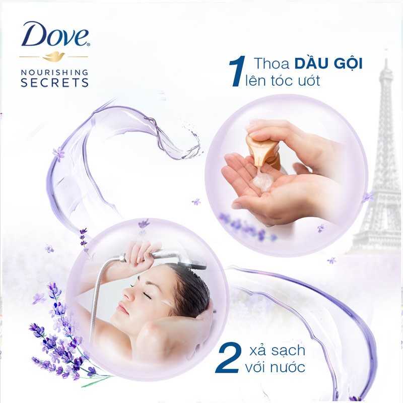 Dầu gội Dove Hoa Oải Hương, Dove Hoa Sen Nhật và Nước Gạo 640G | Huyhangshop