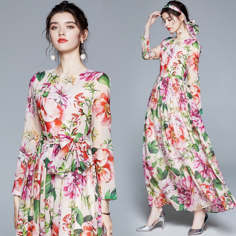Đầm Maxi Tay Dài Chất Liệu Chiffon Thanh Lịch Cho Nữ