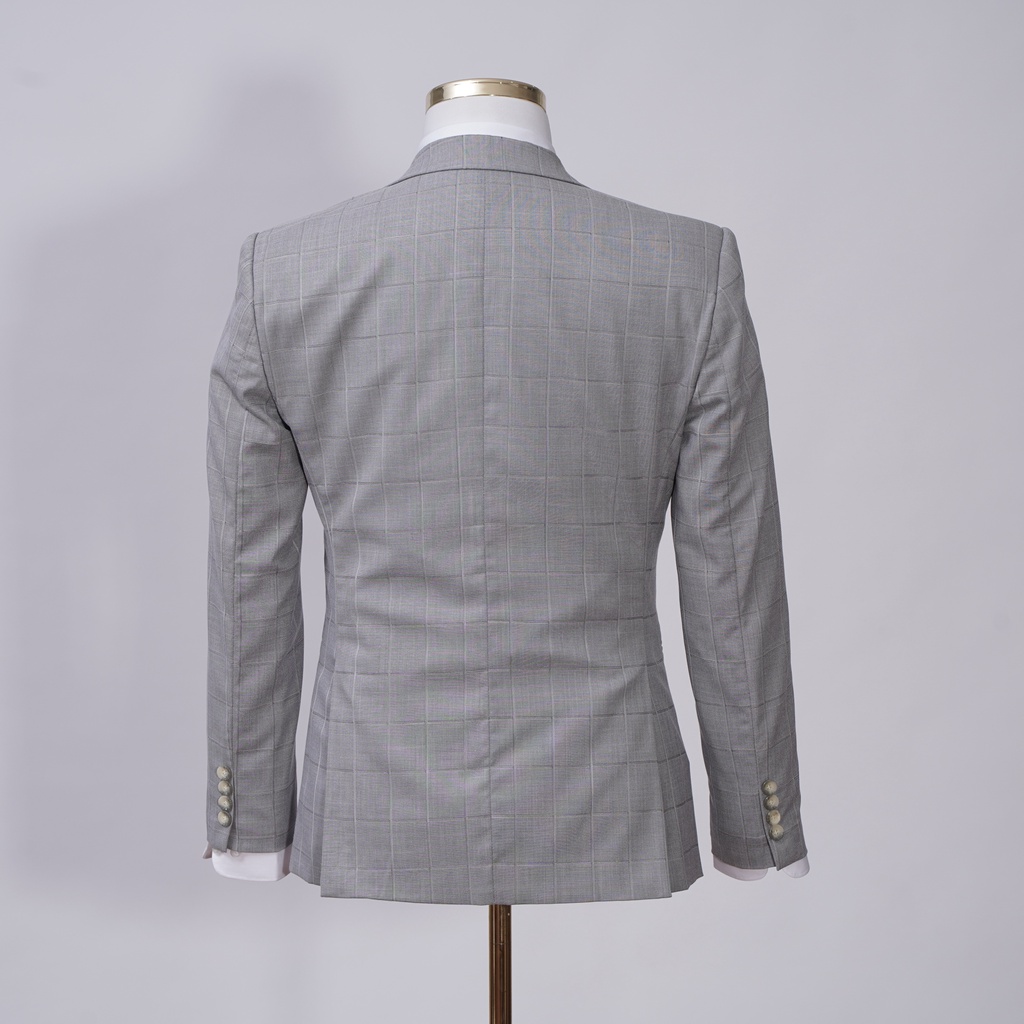 Áo vest Nam The Suits House Kẻ Ô Xám Nhạt 1 Khuy 3 Túi