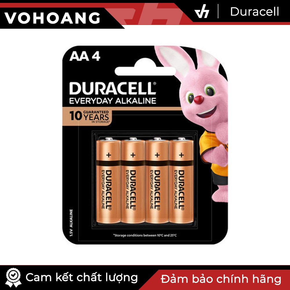 Vỉ 4 pin tiểu AA Duracell Alkaline Everyday chính hãng