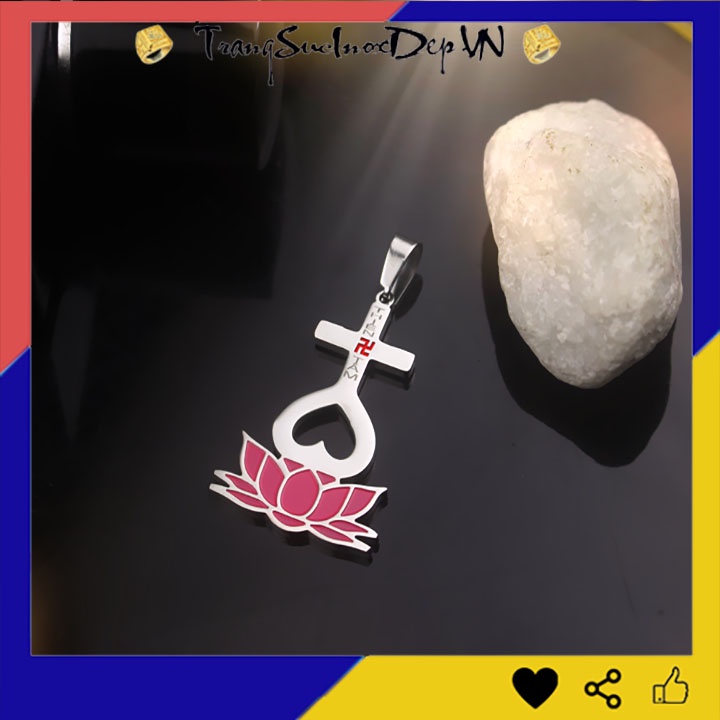 Mặt dây chuyền thiên tâm đế hoa sen màu hồng bằng inox sáng đẹp, không đen đem lại bình an may mắn cho người đeo