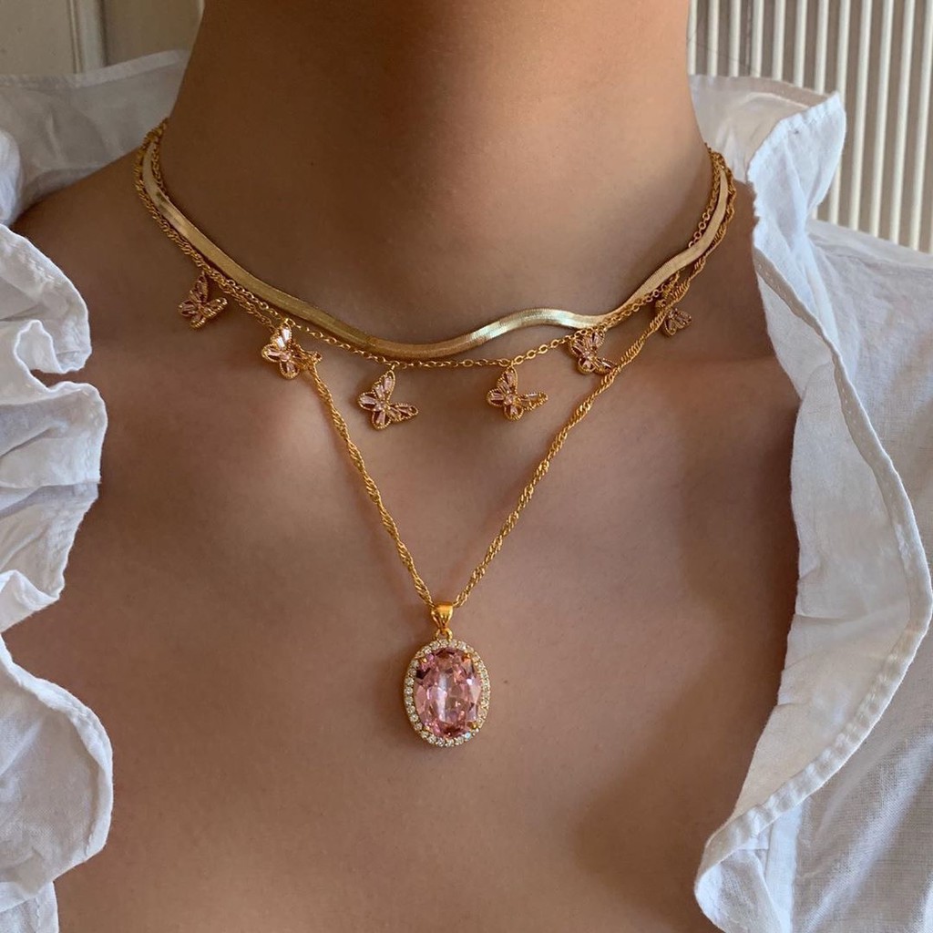 Vòng choker nhiều lớp phối hình bướm đính đá nhân tạo thời trang quyến rũ cho nữ