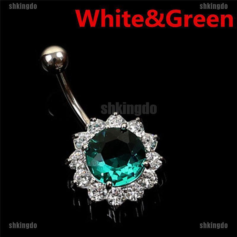 Khuyên rốn hình hoa đính đá bằng thép không gỉ