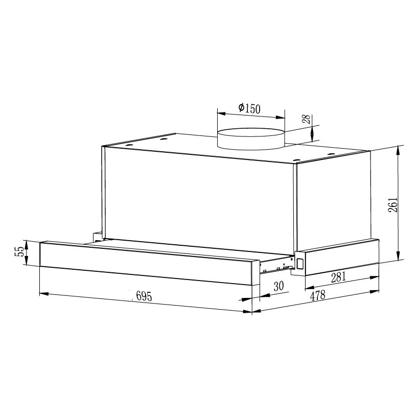 Máy hút mùi FASTER SYP 7003 (Điều khiển cảm ứng, Dạng âm tủ, Kích thước 70cm, Bảo Hành Chính Hãng 24 Tháng)