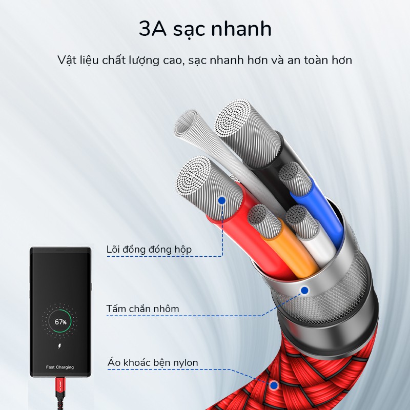 Cáp Sạc Nhanh JSAUX 3A Cổng USB Type C Truyền Dữ Liệu Tiện Dụng