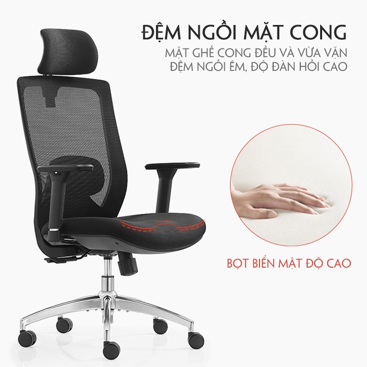 Ghế Xoay Văn Phòng Công Thái Học Ergonomic Cao Cấp Omega M085 Nệm Cao Su Có Tựa Đầu, Ghế Chơi Game Gaming