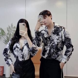 Áo sơ mi cặp, áo sơ mi đôi nam nữ dài tay cổ bẻ hoạ tiết