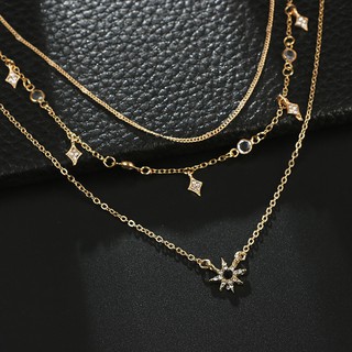 Dây chuyền nhiều lớp mặt ngôi sao đính đá pha lê cho phái nữ