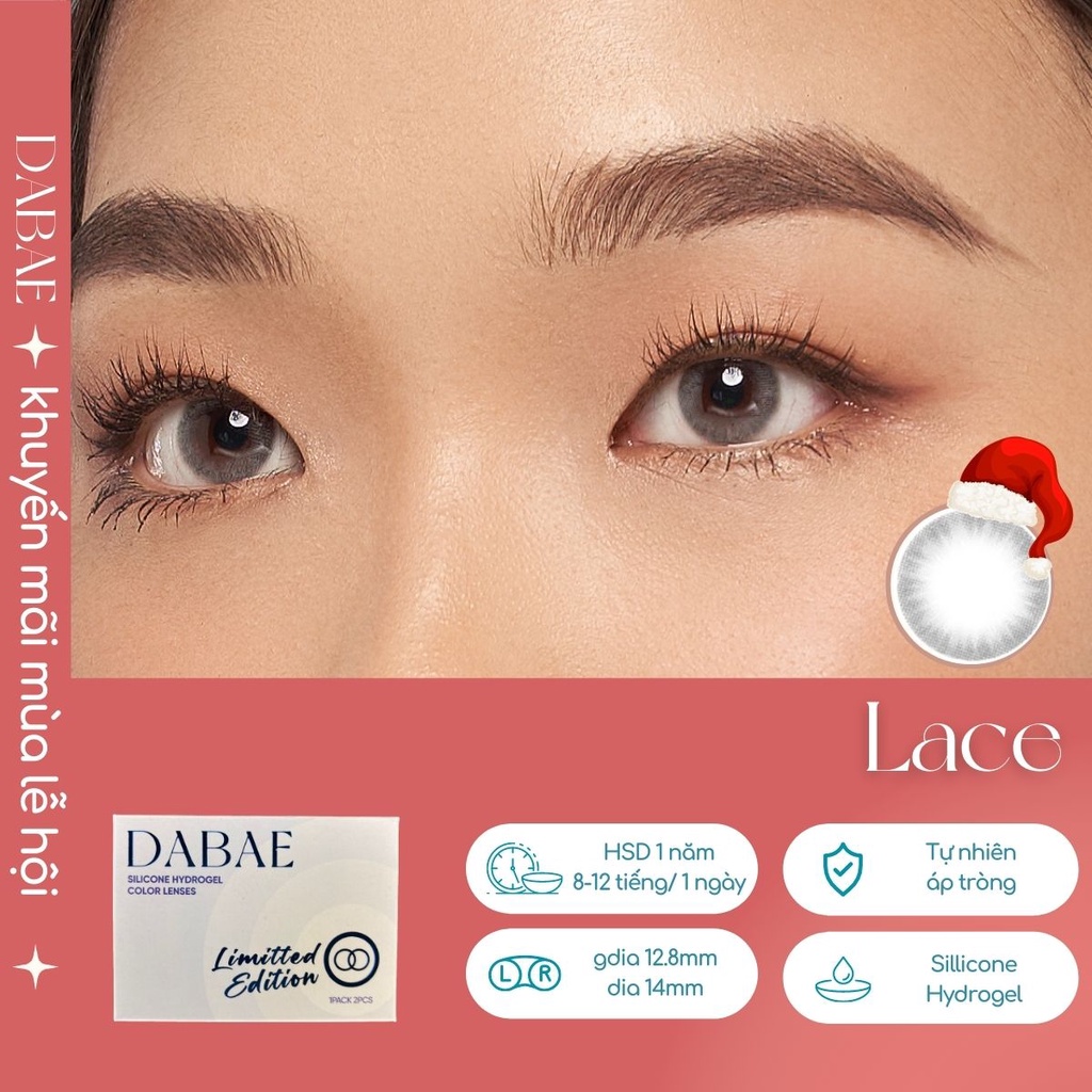 hãng DABAE LACE kính áp tròng  Hàn Quốc lens xám ánh tro chất liệu Silicone Hydrogel cấp ẩm có độ cận