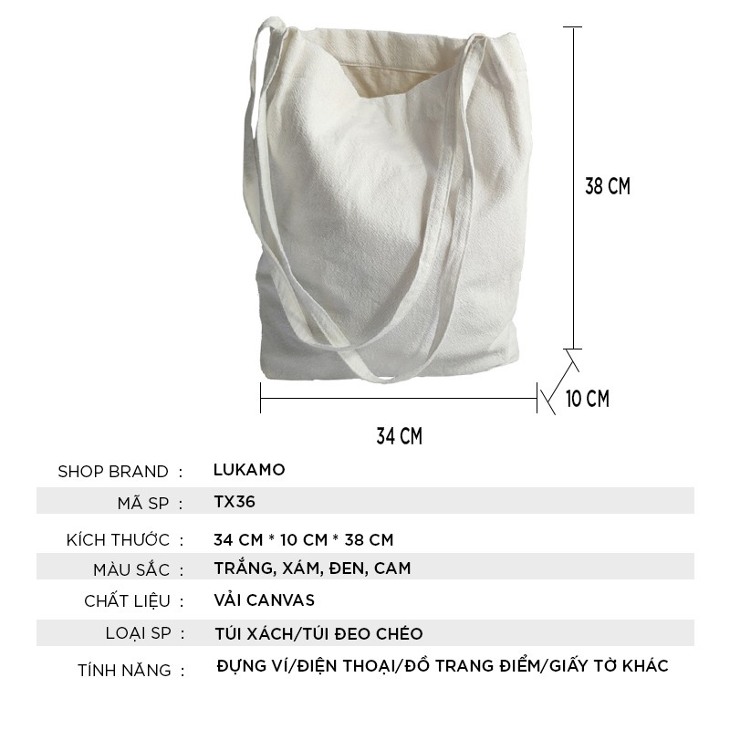 Túi tote vải vanvas đeo chéo trơn mềm đi học đẹp giá rẻ LUKAMO TX36