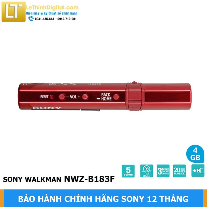 Máy nghe nhạc Sony Walkman NWZ-B183F (Đỏ) {4GB} | Hãng phân phối | Bảo hành chính hãng 12 tháng toàn quốc