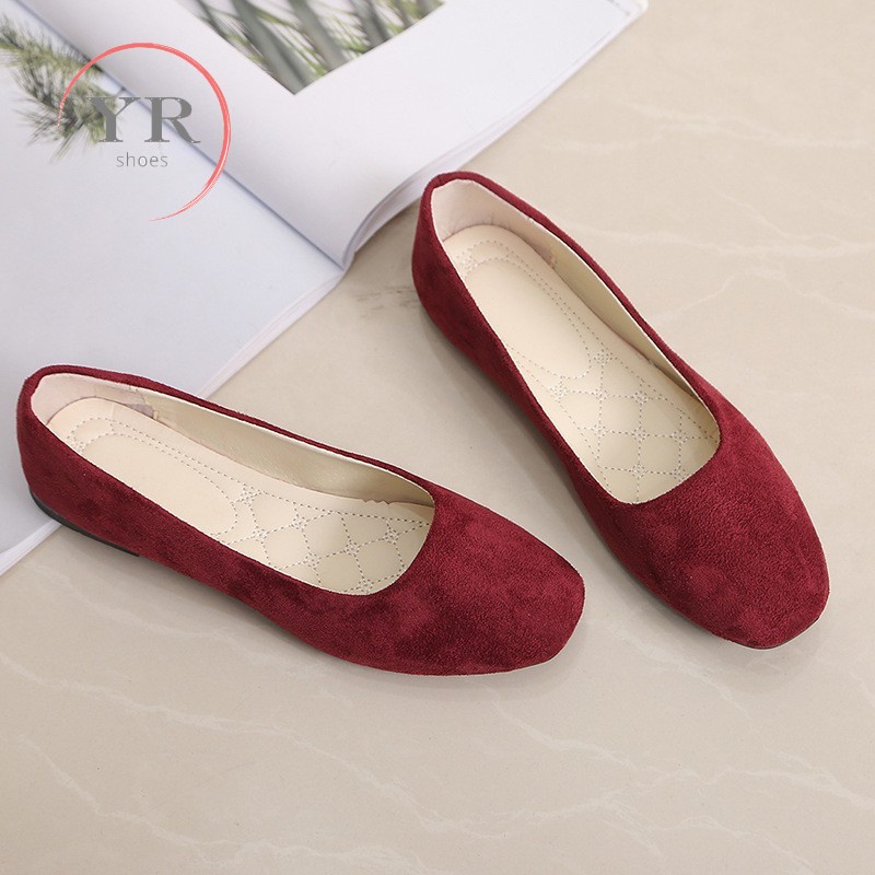 Giày búp bê bằng da lộn mũi tròn size lớn 35-43 dành cho nữ