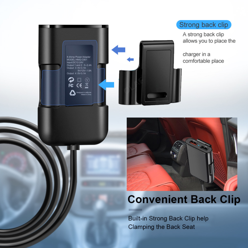 Twitch 60W QC 3.0 Car Charger 8A Front / Back Seat 4 Port USB Mobile Phone adapter For iPhone Huawei Xiaomi Samsung