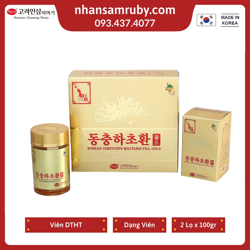VIÊN ĐÔNG TRÙNG HẠ THẢO KGS Hàn Quốc Hộp 2 Lọ x 100G