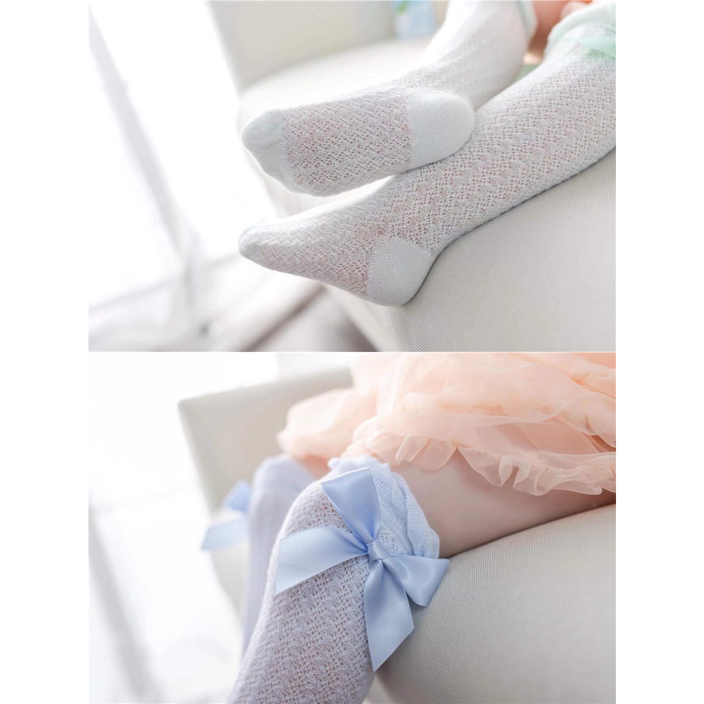 Đôi Tất Cotton Dài Đính Nơ Dễ Thương Cho Bé Gái